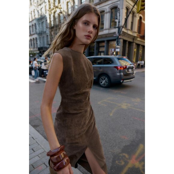 ZARA 100% LEATHER MIDI DRESS - Picture 1 of 8